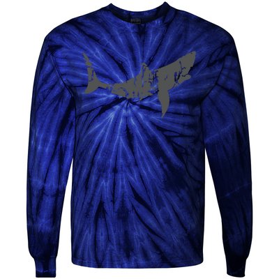 Great White Shark Vintage Design Great White Shark Print Tie-Dye Long Sleeve Shirt