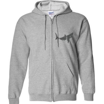 Great White Shark Vintage Design Great White Shark Print Full Zip Hoodie