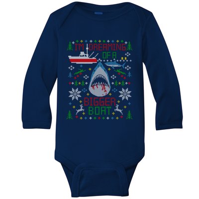 Great White Shark Fishing Ugly Christmas Sweater Party Cool Gift Baby Long Sleeve Bodysuit