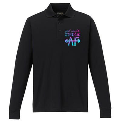 Goal Weight Strong AF Workout Motivational Performance Long Sleeve Polo