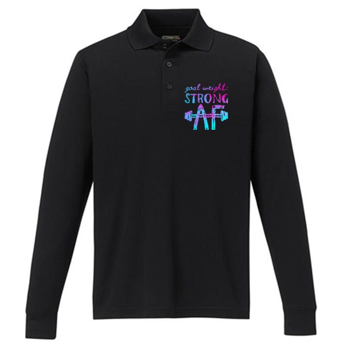 Goal Weight Strong AF Workout Motivational Performance Long Sleeve Polo