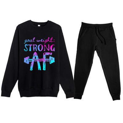 Goal Weight Strong AF Workout Motivational Premium Crewneck Sweatsuit Set