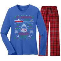 Great White Shark Fishing Ugly Christmas Sweater Party Gift Cool Gift Women's Long Sleeve Flannel Pajama Set 