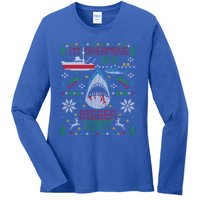 Great White Shark Fishing Ugly Christmas Sweater Party Gift Cool Gift Ladies Long Sleeve Shirt