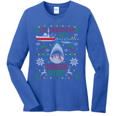 Great White Shark Fishing Ugly Christmas Sweater Party Gift Cool Gift Ladies Long Sleeve Shirt