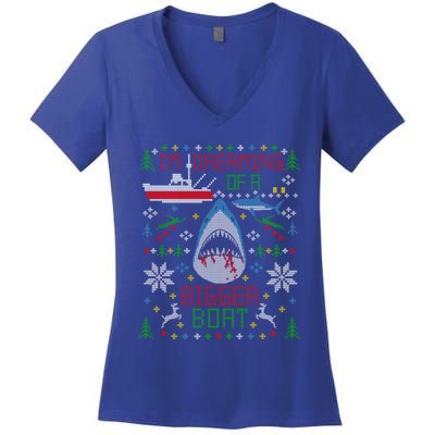 Great White Shark Fishing Ugly Christmas Sweater Party Gift Cool Gift Women's V-Neck T-Shirt