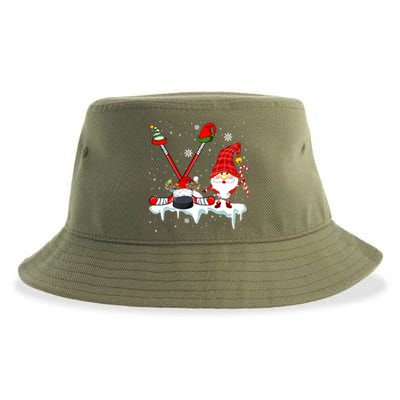 Gnome With Santa Elf Reindeer Hockey Tools Xmas Player Cute Gift Sustainable Bucket Hat