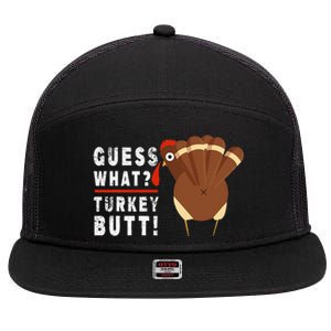 Guess What Turkey Pilgrim Funny Thanksgiving 7 Panel Mesh Trucker Snapback Hat