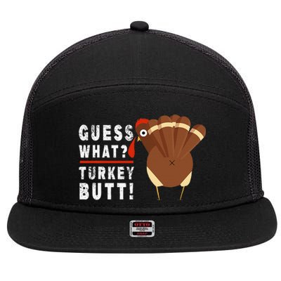 Guess What Turkey Pilgrim Funny Thanksgiving 7 Panel Mesh Trucker Snapback Hat