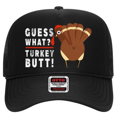 Guess What Turkey Pilgrim Funny Thanksgiving High Crown Mesh Back Trucker Hat