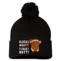 Guess What Turkey Pilgrim Funny Thanksgiving Pom Pom 12in Knit Beanie