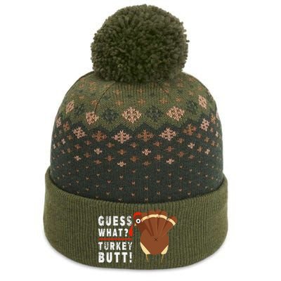 Guess What Turkey Pilgrim Funny Thanksgiving The Baniff Cuffed Pom Beanie