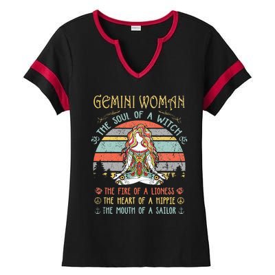 Gemini Woman The Soul Of A Witch Vintage Birthday Ladies Halftime Notch Neck Tee