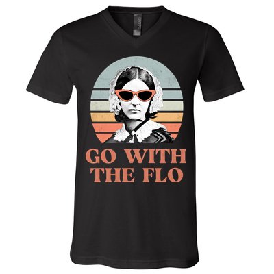 Go With The Flo Funny Nursing V-Neck T-Shirt