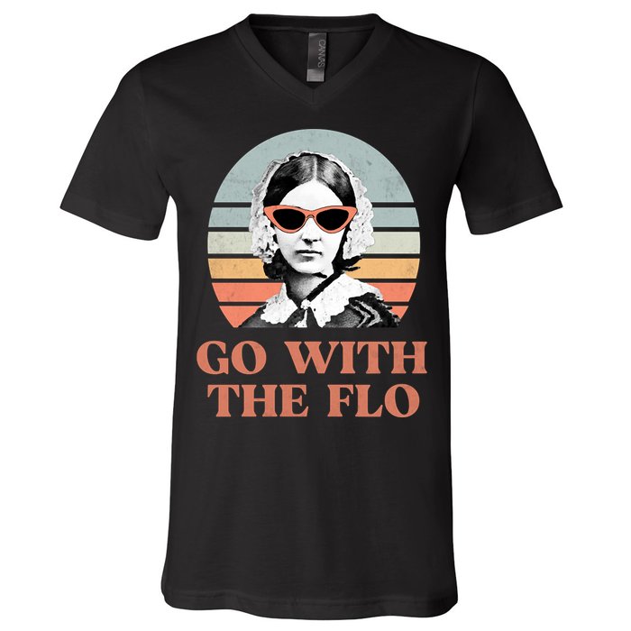 Go With The Flo Funny Nursing V-Neck T-Shirt