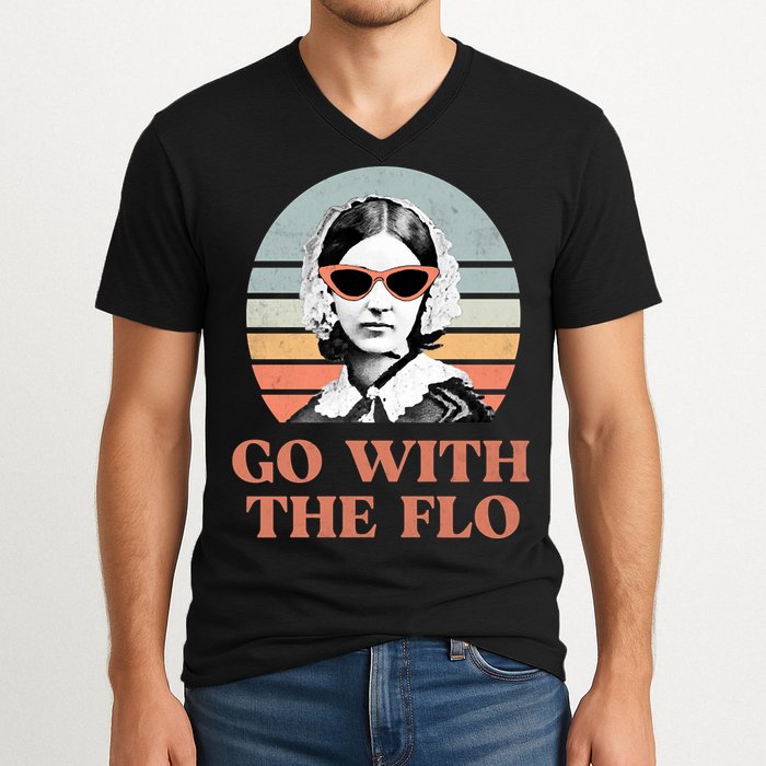 Go With The Flo Funny Nursing V-Neck T-Shirt