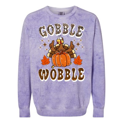 Gooble Wobble Turkey Thanksgiving Holiday Cheetah Colorblast Crewneck Sweatshirt