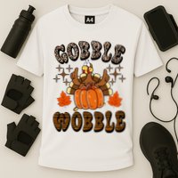 Gooble Wobble Turkey Thanksgiving Holiday Cheetah Cooling Performance Crew T-Shirt
