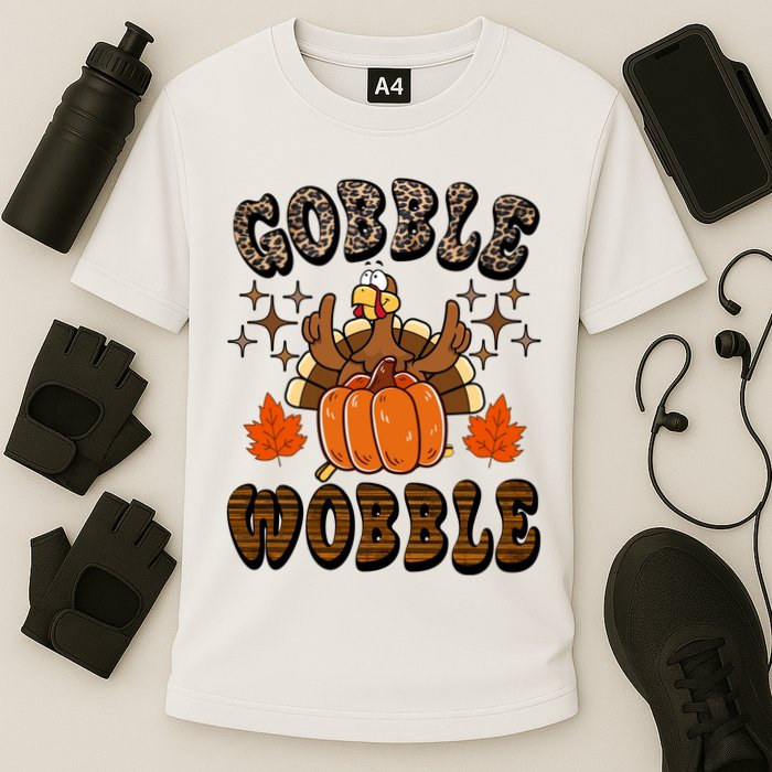 Gooble Wobble Turkey Thanksgiving Holiday Cheetah Cooling Performance Crew T-Shirt