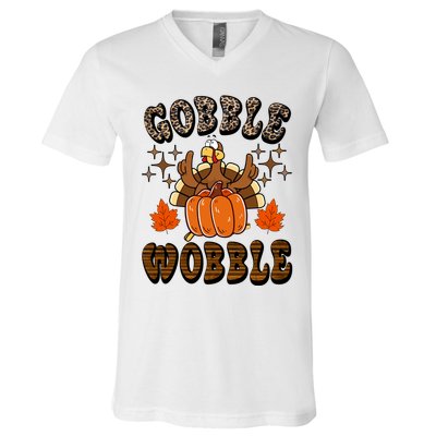 Gooble Wobble Turkey Thanksgiving Holiday Cheetah V-Neck T-Shirt