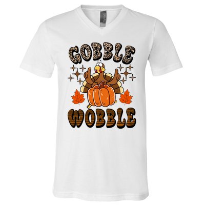 Gooble Wobble Turkey Thanksgiving Holiday Cheetah V-Neck T-Shirt