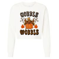 Gooble Wobble Turkey Thanksgiving Holiday Cheetah Cropped Pullover Crew