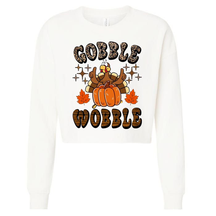 Gooble Wobble Turkey Thanksgiving Holiday Cheetah Cropped Pullover Crew