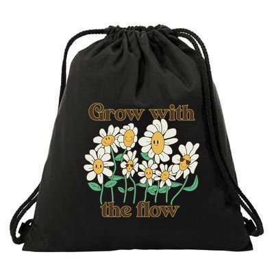 Grow With The Flow Flowers Drawstring Bag