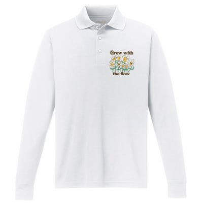 Grow With The Flow Flowers Performance Long Sleeve Polo