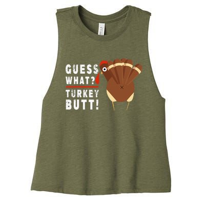 Guess What Turkey Pilgrim Funny Thanksgiving Women's Racerback Cropped Tank