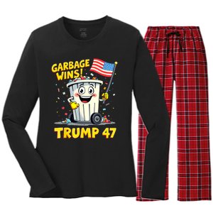 Garbage Wins Trump 47 Team Garbage For Trump 2024 Elections Women's Long Sleeve Flannel Pajama Set 