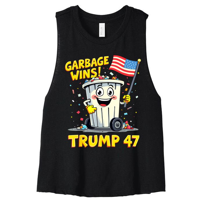 Garbage Wins Trump 47 Team Garbage For Trump 2024 Elections Women's Racerback Cropped Tank