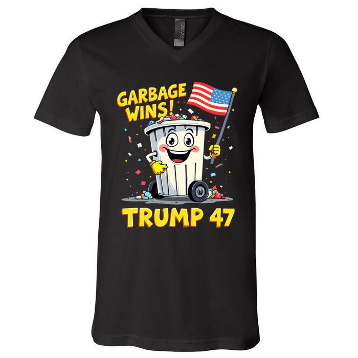 Garbage Wins Trump 47 Team Garbage For Trump 2024 Elections V-Neck T-Shirt