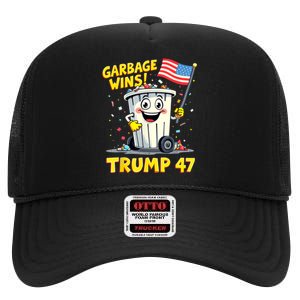 Garbage Wins Trump 47 Team Garbage For Trump 2024 Elections High Crown Mesh Back Trucker Hat