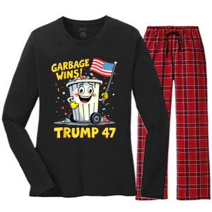 Garbage Wins Trump 47 Team Garbage For Trump 2024 Elections Women's Long Sleeve Flannel Pajama Set 