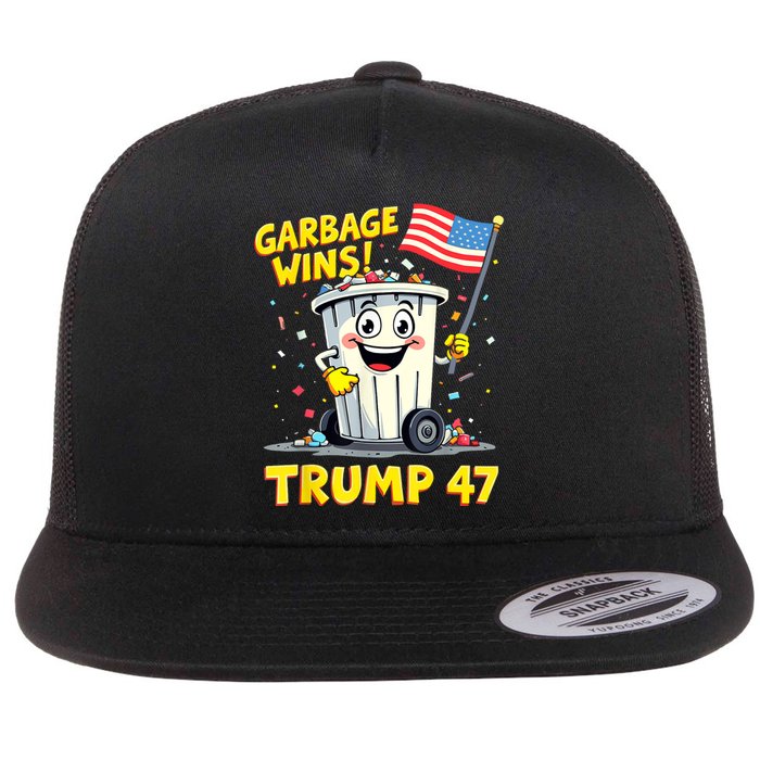 Garbage Wins Trump 47 Team Garbage For Trump 2024 Elections Flat Bill Trucker Hat