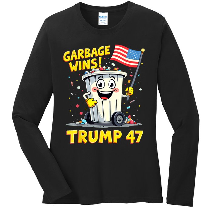 Garbage Wins Trump 47 Team Garbage For Trump 2024 Elections Ladies Long Sleeve Shirt