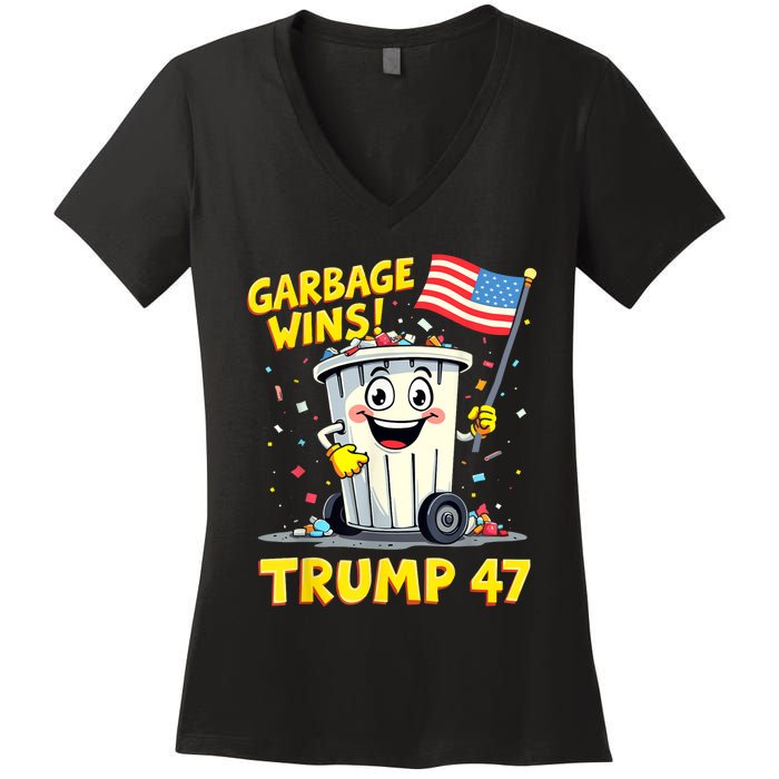 Garbage Wins Trump 47 Team Garbage For Trump 2024 Elections Women's V-Neck T-Shirt