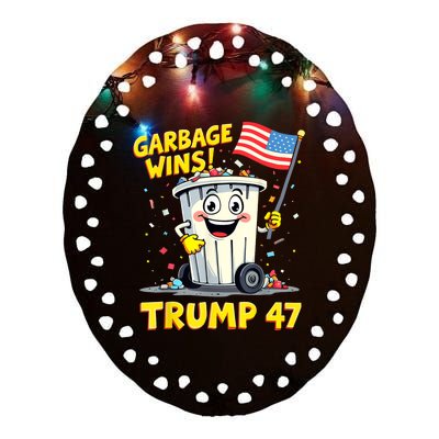 Garbage Wins Trump 47 Team Garbage For Trump 2024 Elections Ceramic Oval Ornament