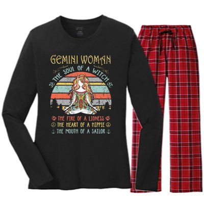 Gemini Woman The Soul Of A Witch Vintage Birthday Women's Long Sleeve Flannel Pajama Set 