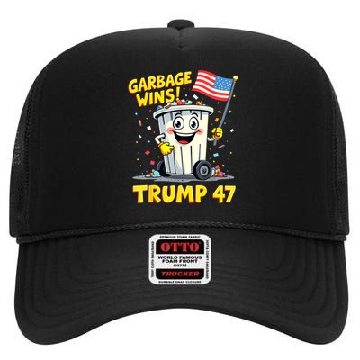 Garbage Wins Trump 47 Team Garbage For Trump 2024 Elections High Crown Mesh Back Trucker Hat