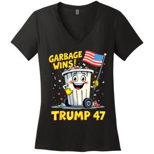 Garbage Wins Trump 47 Team Garbage For Trump 2024 Elections Women's V-Neck T-Shirt