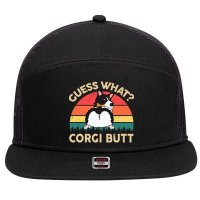 Guess What Tricolor Corgi Butt Gift For Lover 7 Panel Mesh Trucker Snapback Hat