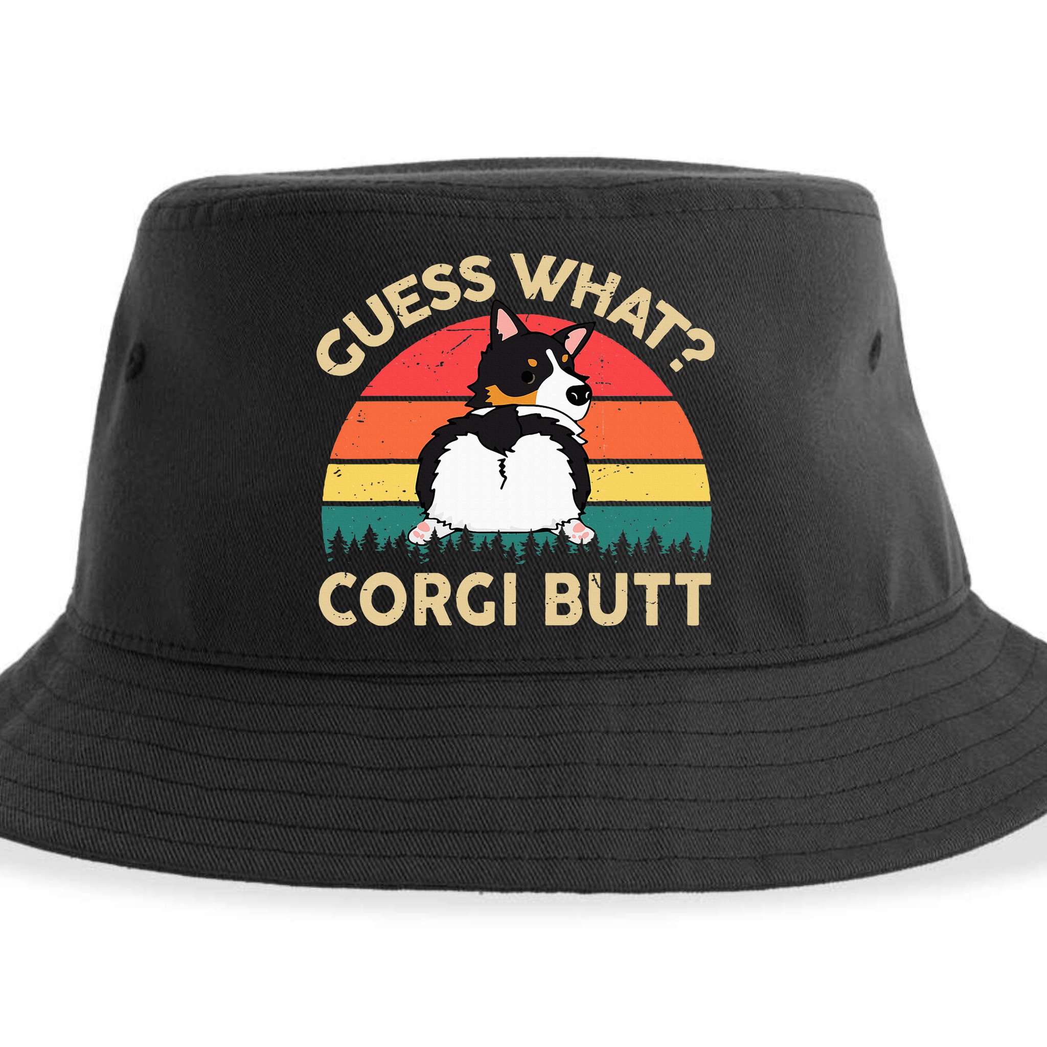 Guess What Tricolor Corgi Butt Gift For Lover Sustainable Bucket Hat