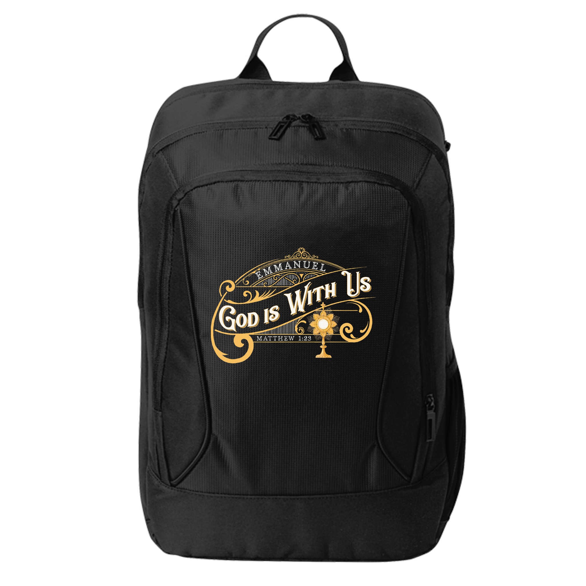 God With Us Emmanuel Matthew Eucharist Adoration Catholic City Backpack