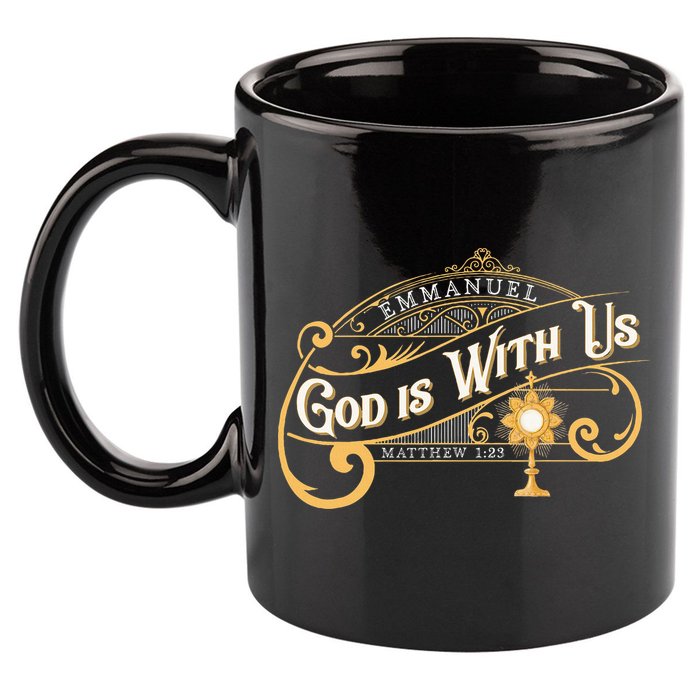 God With Us Emmanuel Matthew Eucharist Adoration Catholic 11oz C Handle Ceramic Mug