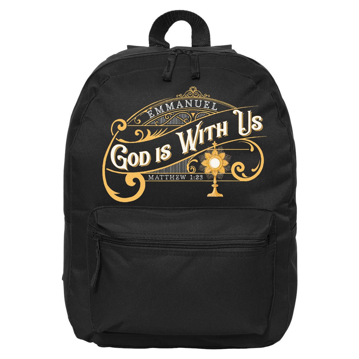 God With Us Emmanuel Matthew Eucharist Adoration Catholic 16 in Basic Backpack