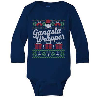 Gansta Wrapper Ugly Christmas Sweater Funny Santa Baby Long Sleeve Bodysuit