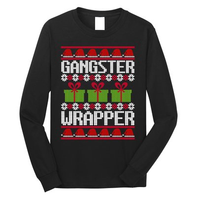 Gangster Wrapper Ugly Christmas Funny Pun Gangsta Long Sleeve Shirt