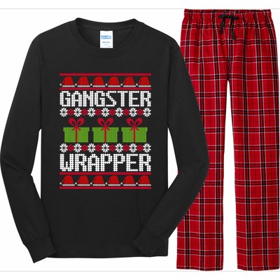 Gangster Wrapper Ugly Christmas Funny Pun Gangsta Long Sleeve Pajama Set